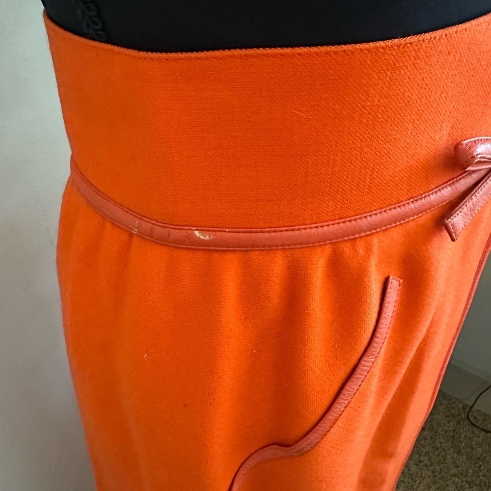 Vintage 1960 Andre Courreges orange wool maxi skirt leather trim high waist maxi - Picture 7 of 9